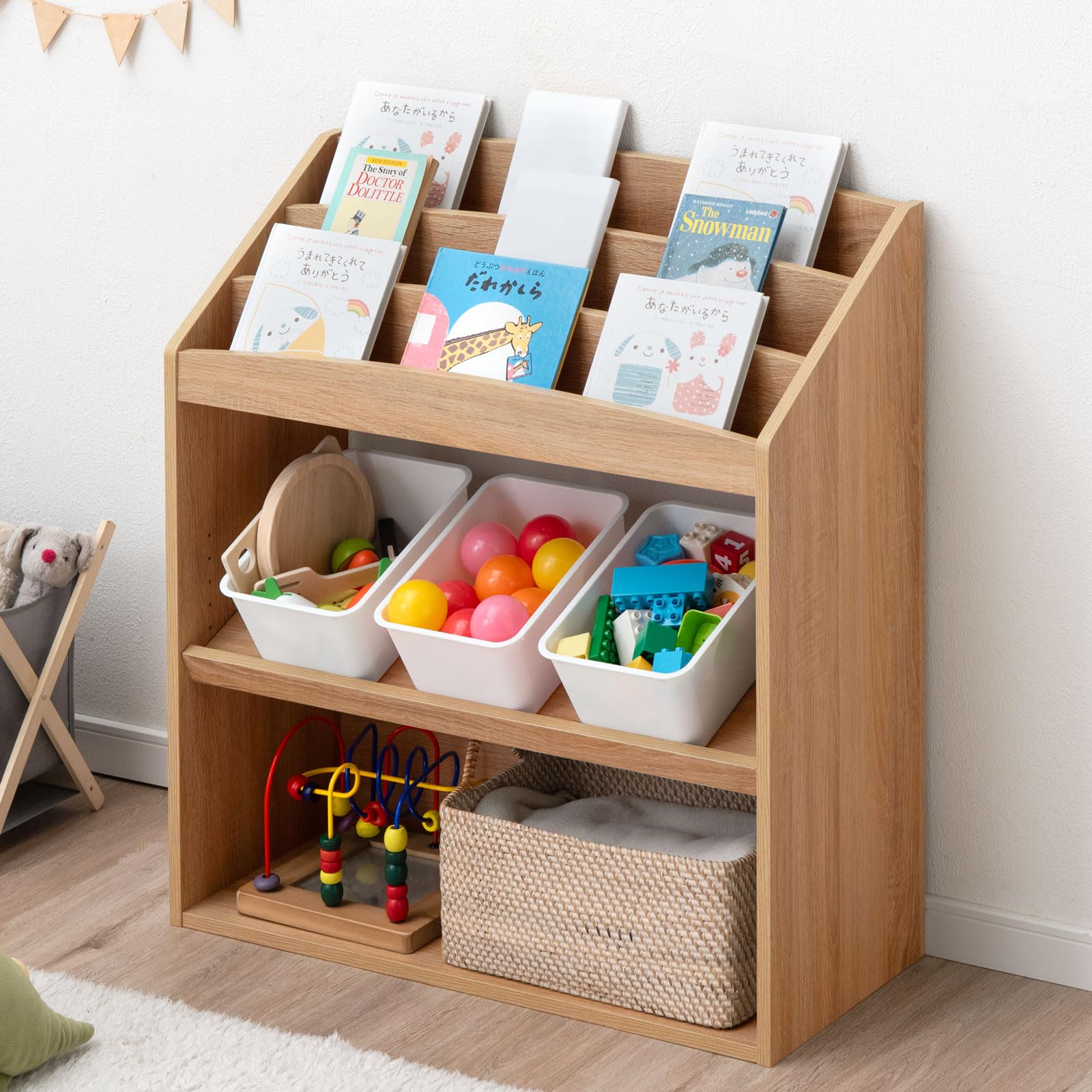 Amazon.co.jp: タンスのゲン 絵本ラック 3段タイプ 幅73cm おもちゃ